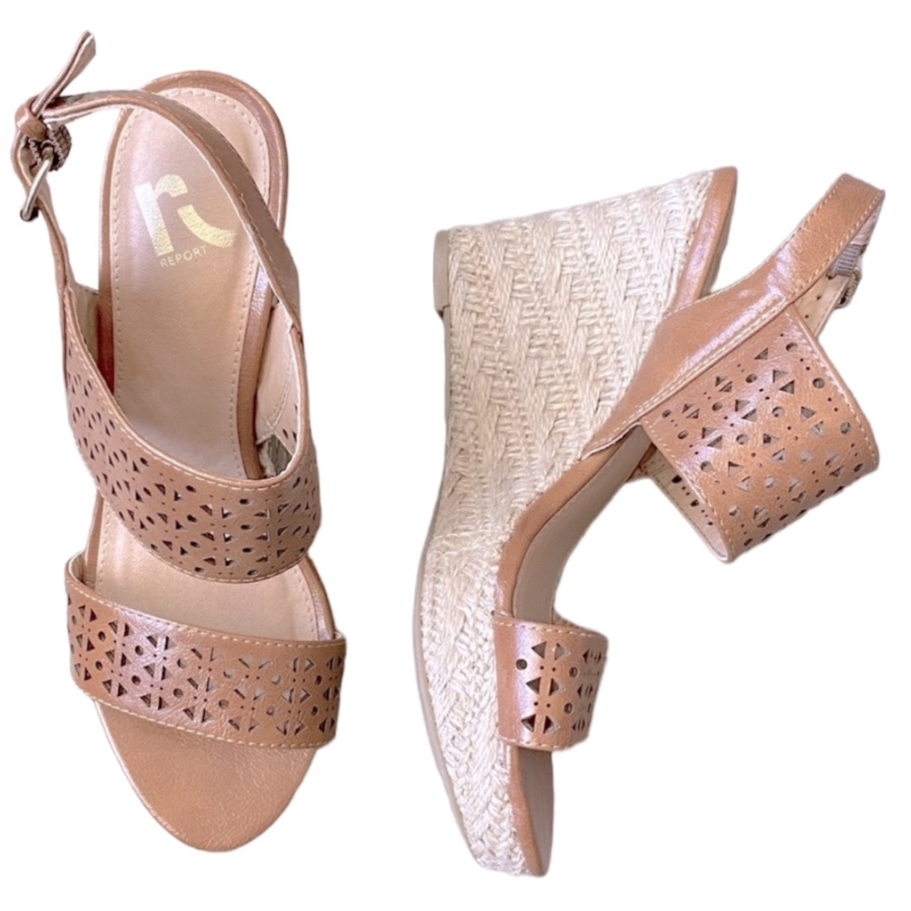 NEW! REPORT Wheaton Espadrille Jute Wedge Platform Sandals Light Brown Size 6.5